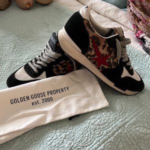 Golden goose size 9 running CCDB black with cheetah